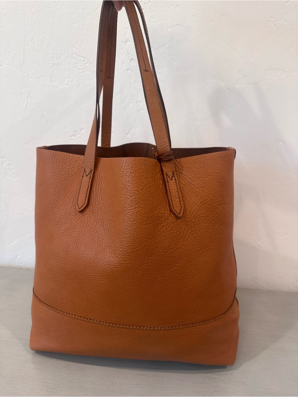 J.Crew Genuine Leather Cognac Brown Pebbled Tote Shoulder Bag